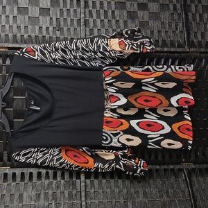 Essentials by Milano Womens Blouse Black Autumn Color Artsy Print SZ XL